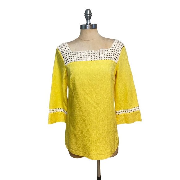 Lilly Pulitzer Bees Knees Tunic Top Yellow Lace Square Neck Size 4 - Picture 1 of 6